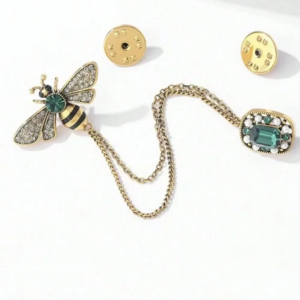 Gold and Green Bee Brooch Q598